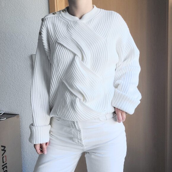 3.1 Phillip Lim White Twisted Cable Knit Crew Neck Sweater Size Small - Picture 6 of 10
